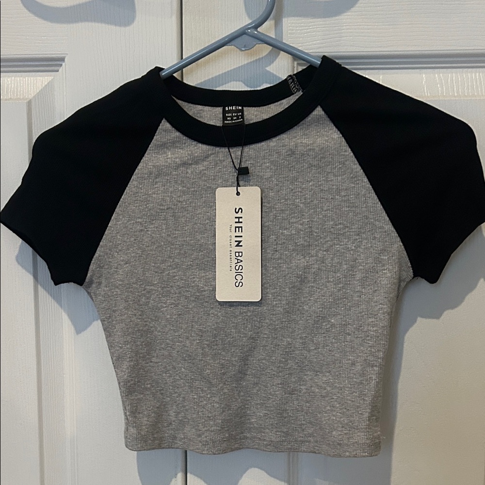 NWT, SHEIN, Women's, Basics Gray and Black Crop Top